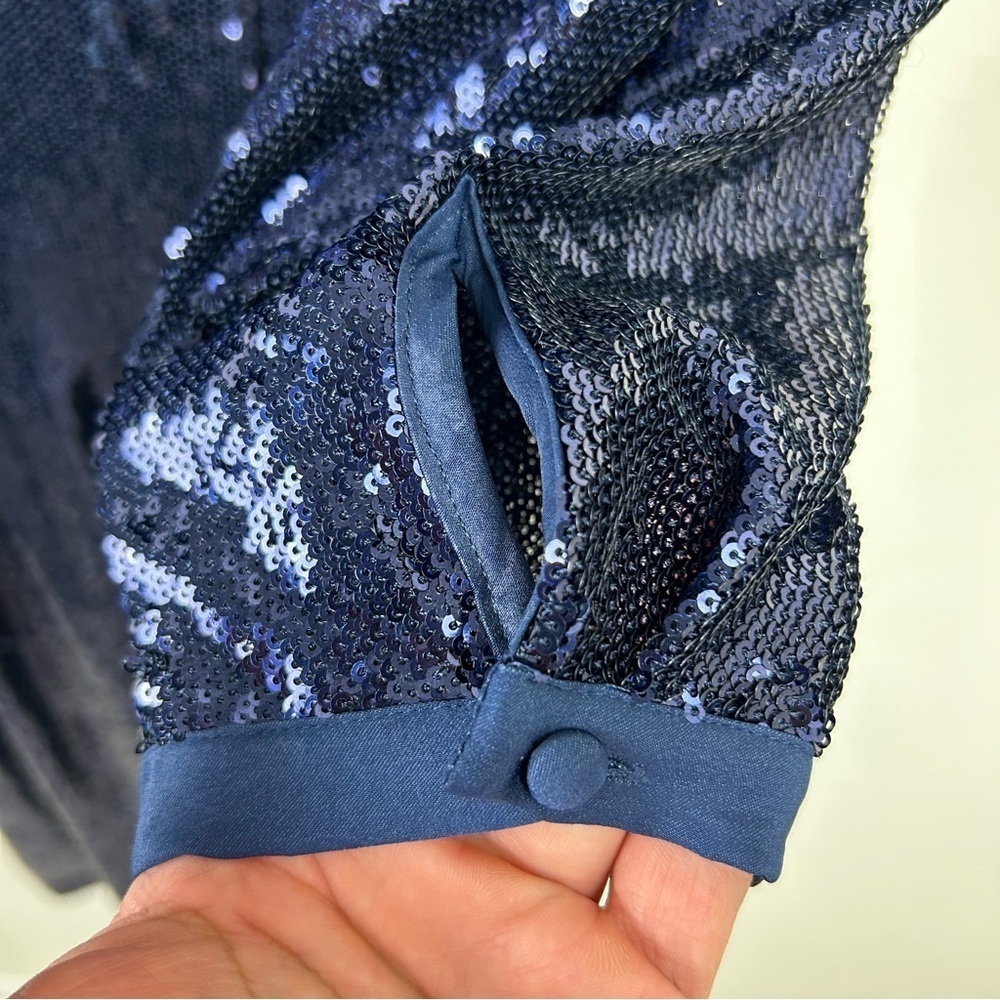 by Anthropologie Twist-Front Sequin Dress Navy Blue size: 8P - Picture 15 of 16